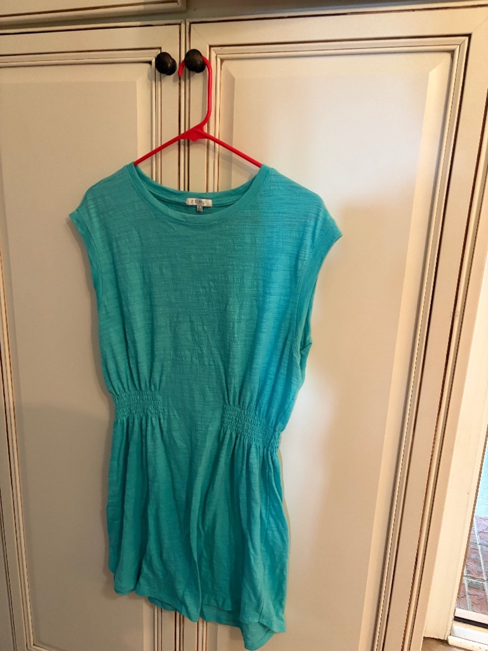 Turquoise Blue Smocked Waist Cap Sleeve T-Shirt Dress
